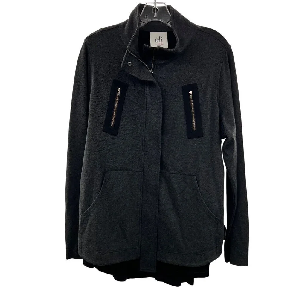 Cabi Womens Belted Jacket Long Sleeve Mesh Back Gray/Black Size Medium Pockets